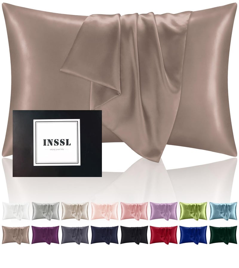 INSSL Mulberry Silk Pillowcase for Hair and Skin Health,Natural Silk Pillow Cover with Hidden Zipper Both Side Silk1 pcs (Light Coffee, Queen 20"x 30") - Image 1